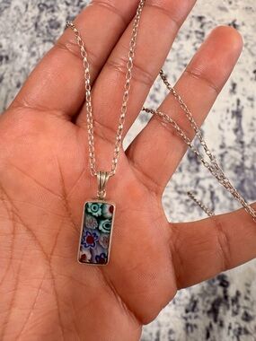 Sterling silver necklace & millefiori pendant